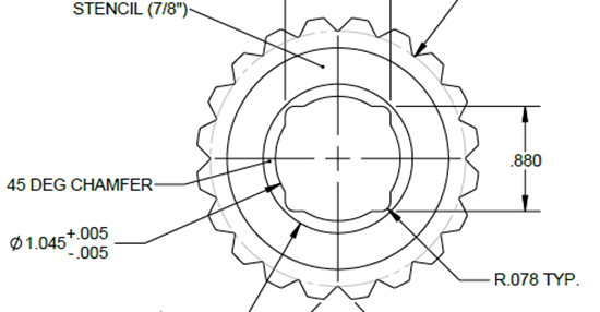 7/8" Square Drive Ratchet Gear Dimension